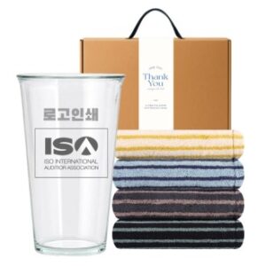 글라스 유리컵 인쇄가능 370ml 송월 스트라이프 호텔 핸드 타올 기프트박스 선물세트