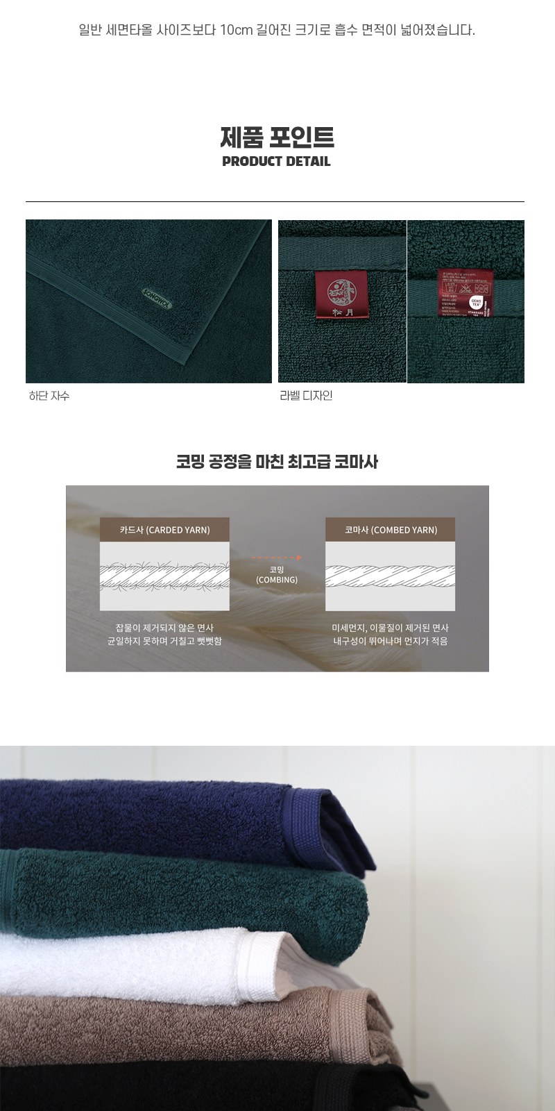 송월타올 포인트 200g (40수/40*90cm) 4매입 선물세트(박스+쇼핑백 포함) 상세 이미지