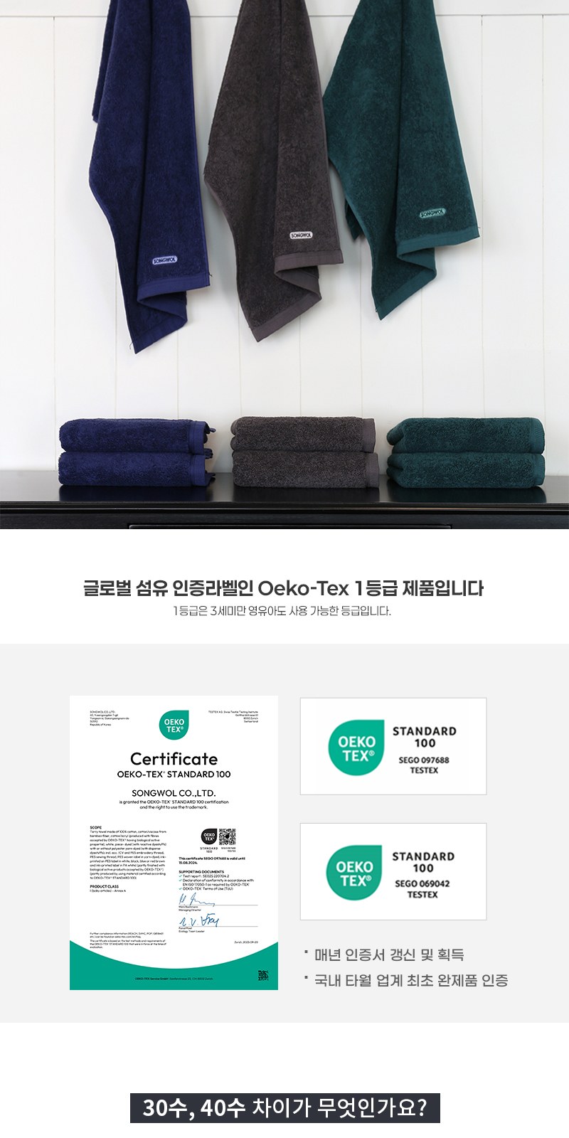 송월타올 포인트 200g (40수/40*90cm) 4매입 선물세트(박스+쇼핑백 포함) 상세 이미지