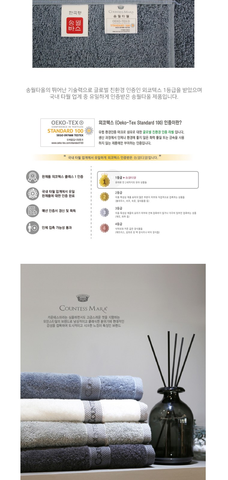 송월타올 CM사선라인50 미니바스타월 (뱀부얀혼방사/50*100cm) 2매입 선물세트(박스+쇼핑백 포함) 상세 이미지