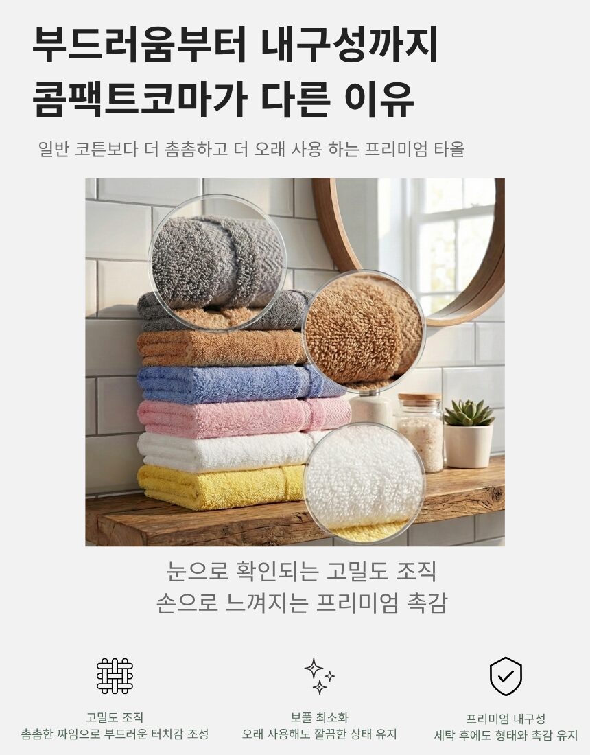 [리노라] 내츄럴 엘리자베스 콤팩트 코마 40수 200g 호텔수건 항균 99.9 상세 이미지