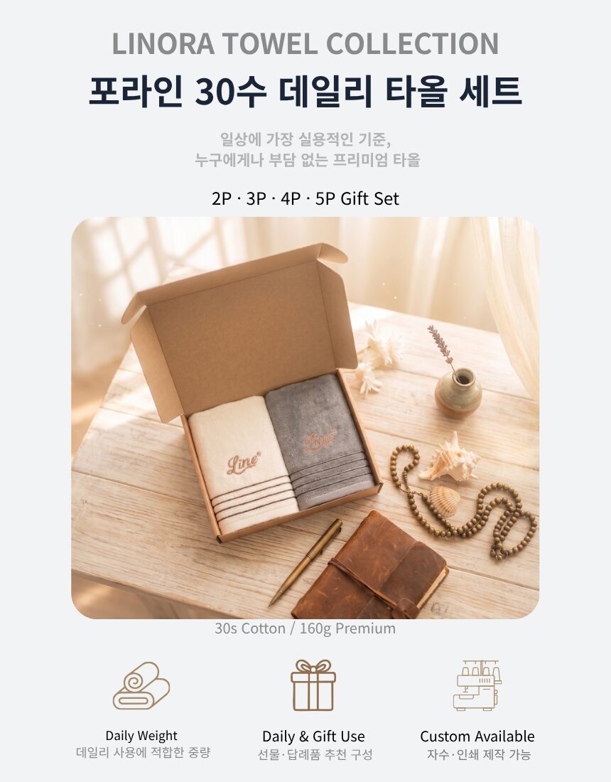 [리노라] 포라인 30수 데일리 타올 세트 상세 이미지
